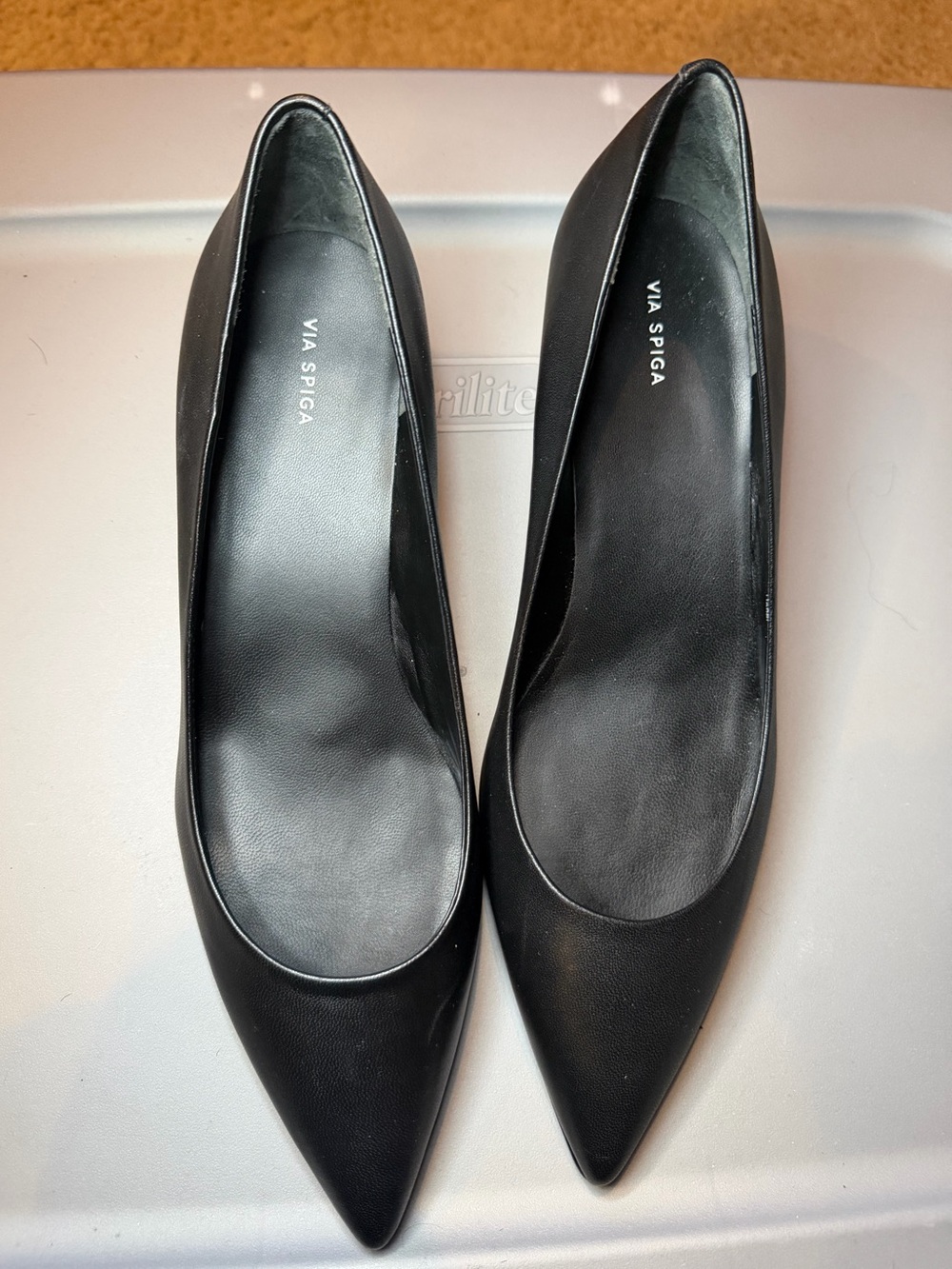 Via Spiga Black Pointed Leather Flats